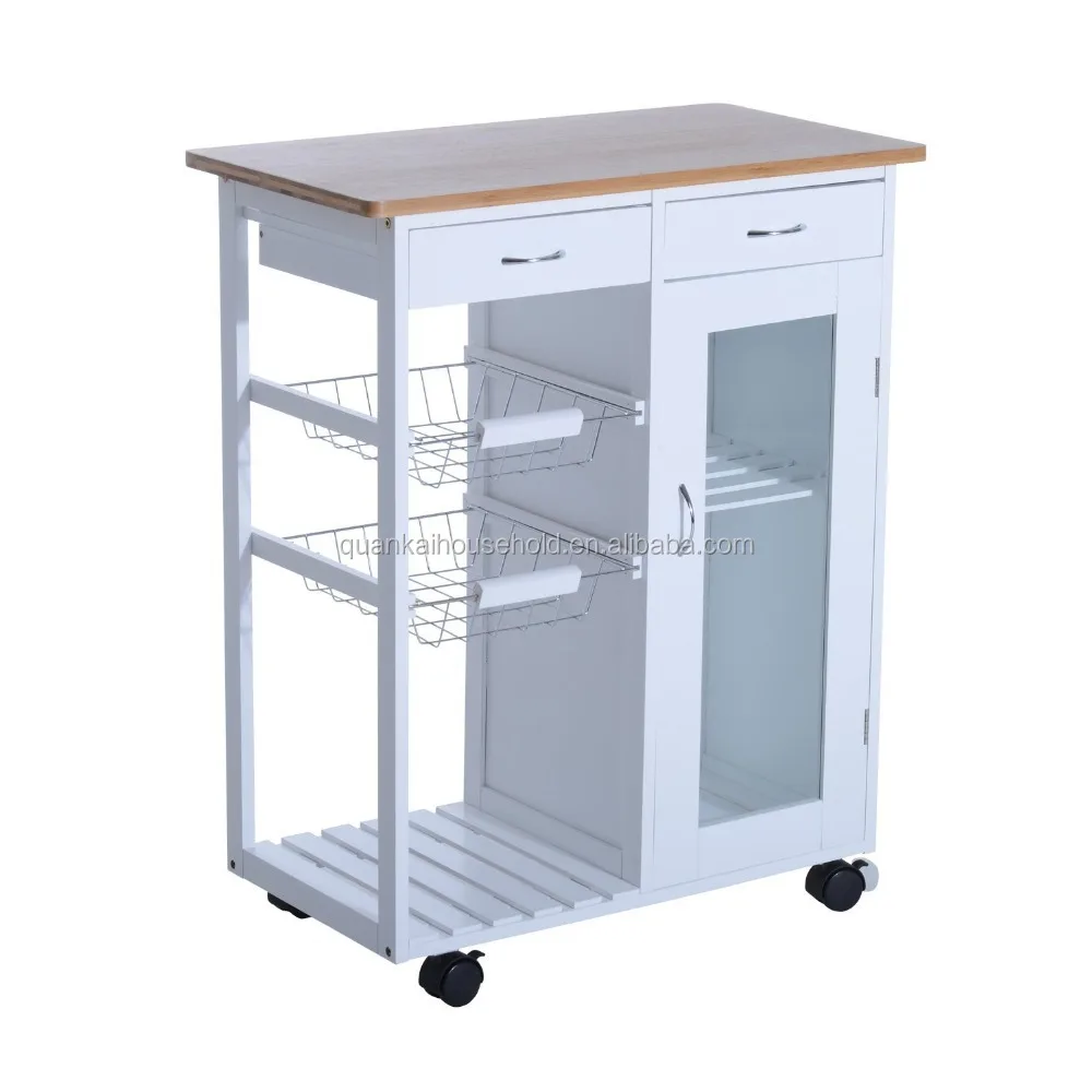 Rolling Kitchen Trolley Serving Cart With Drawers and Cabinet