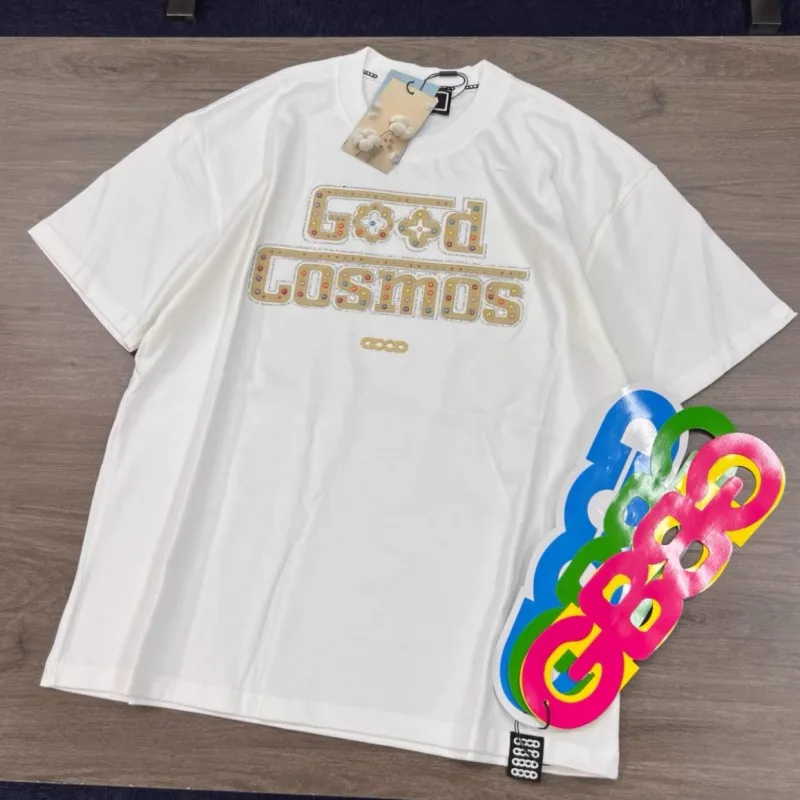 Summer GOODBRAND Tshirts Patch Embroidery Colorful Rhinestone Letter White Black Round Neck Short Sleeve Men Women Streetwear