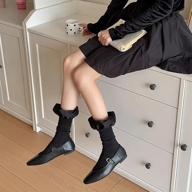 Handmade Three-dimensional Bubble For Girl Women Luxury Mouth Pleated Lotus Edge Calf Sockss Street Wear Skarpetki Damskie