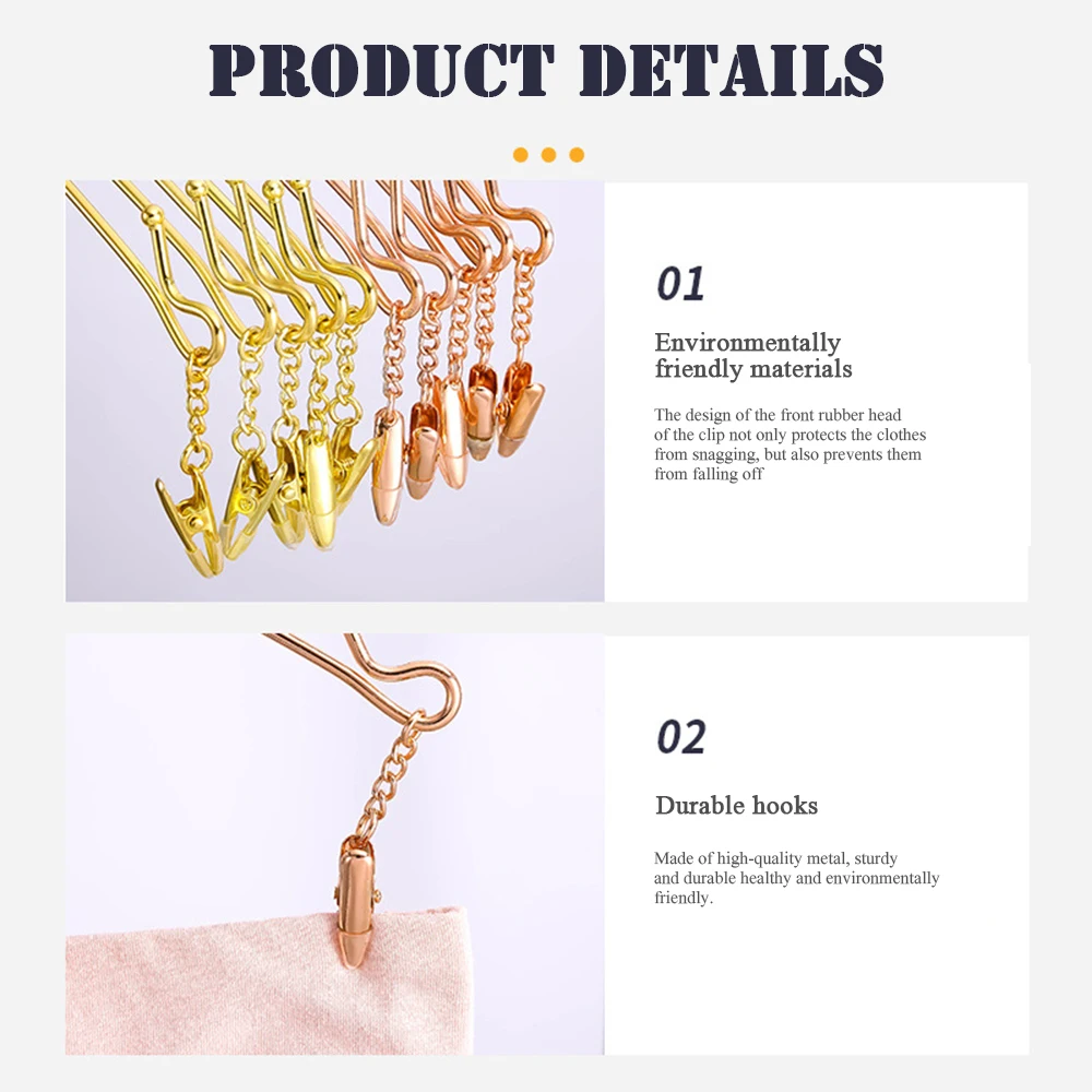 Metal Underwear Bra Rack,Gold Durable Fashion Adults Clothes Hangers Hook,Lingerie Shop Display Hanger with Clips,5/10 Pack