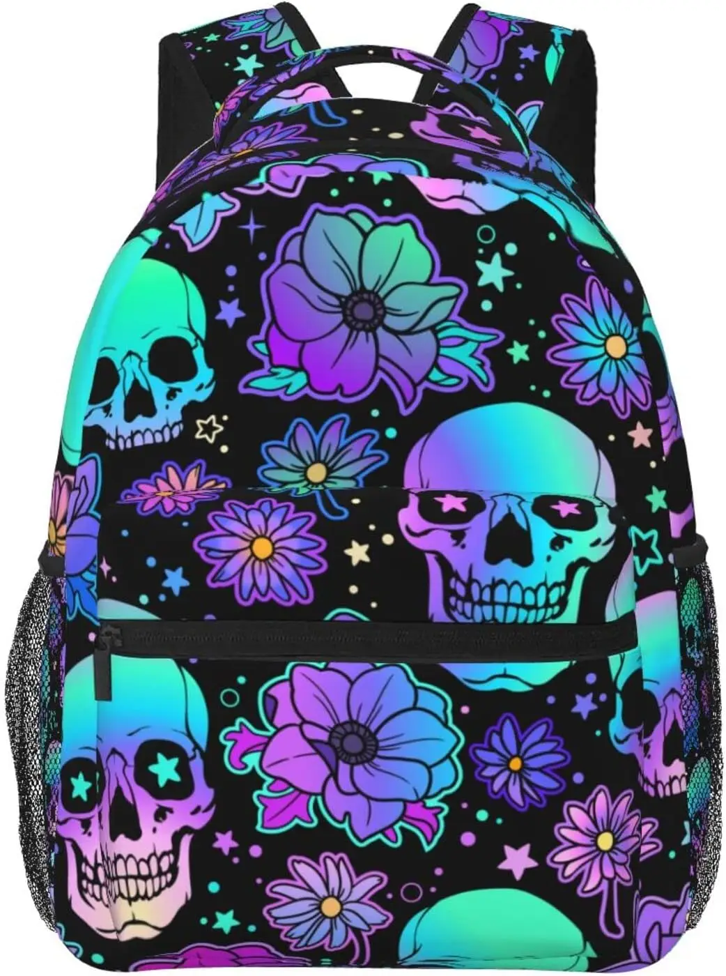 Bright Human Skulls And Flowers Pattern Stylish Casual Backpack Purse   Laptop Backpacks Pockets Computer Daypack For Work