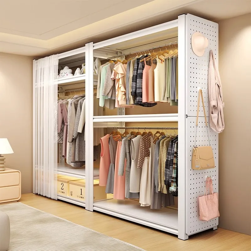 Cabide simples para quarto, cortina com buraco inteiro grátis, guarda-roupa simples, cabide de aço