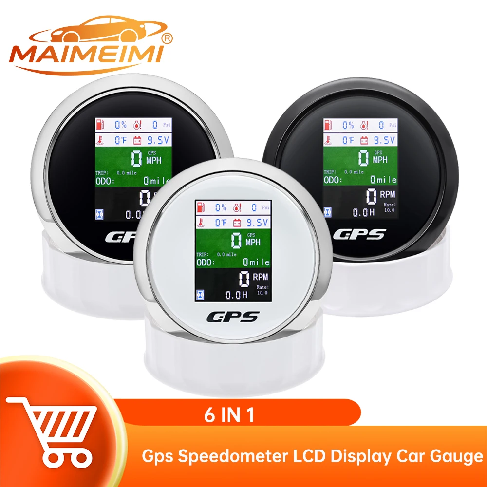 6 IN 1 Digital Marine Gps Speedometer with GPS Antenna LCD Display Car Gauge with Odometer Water Temperature Fuel Level Gauge
