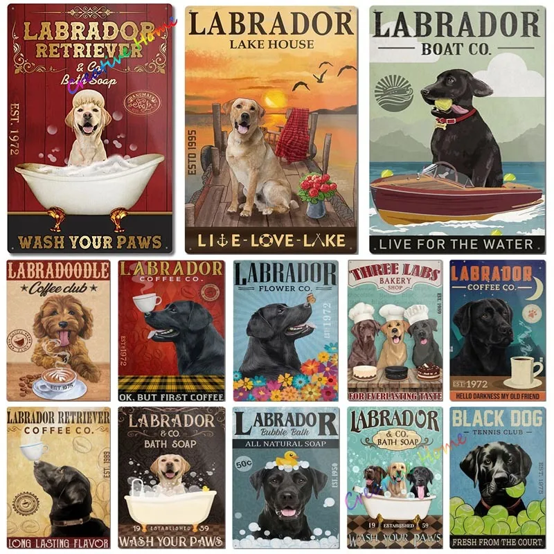 Retro labradorodle Dog Vintage Funny Metal Sign per Cafe bagno soggiorno Home Art decorazione della parete targa regalo 8X12 pollici