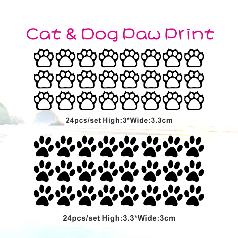 24PCS Paw Print Bundle Cat Dog Pet Set Car Sticker Automobiles Accessories Vinyl Decal for Window Toilet Window,3.3cm/pcs