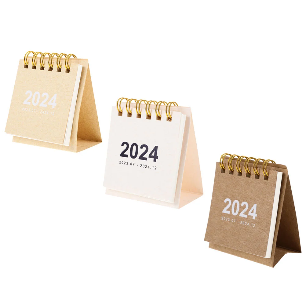 3 Pcs Tiny Calendar Office Decor 2024 Desk Table Flip for Tabletop Mini Student