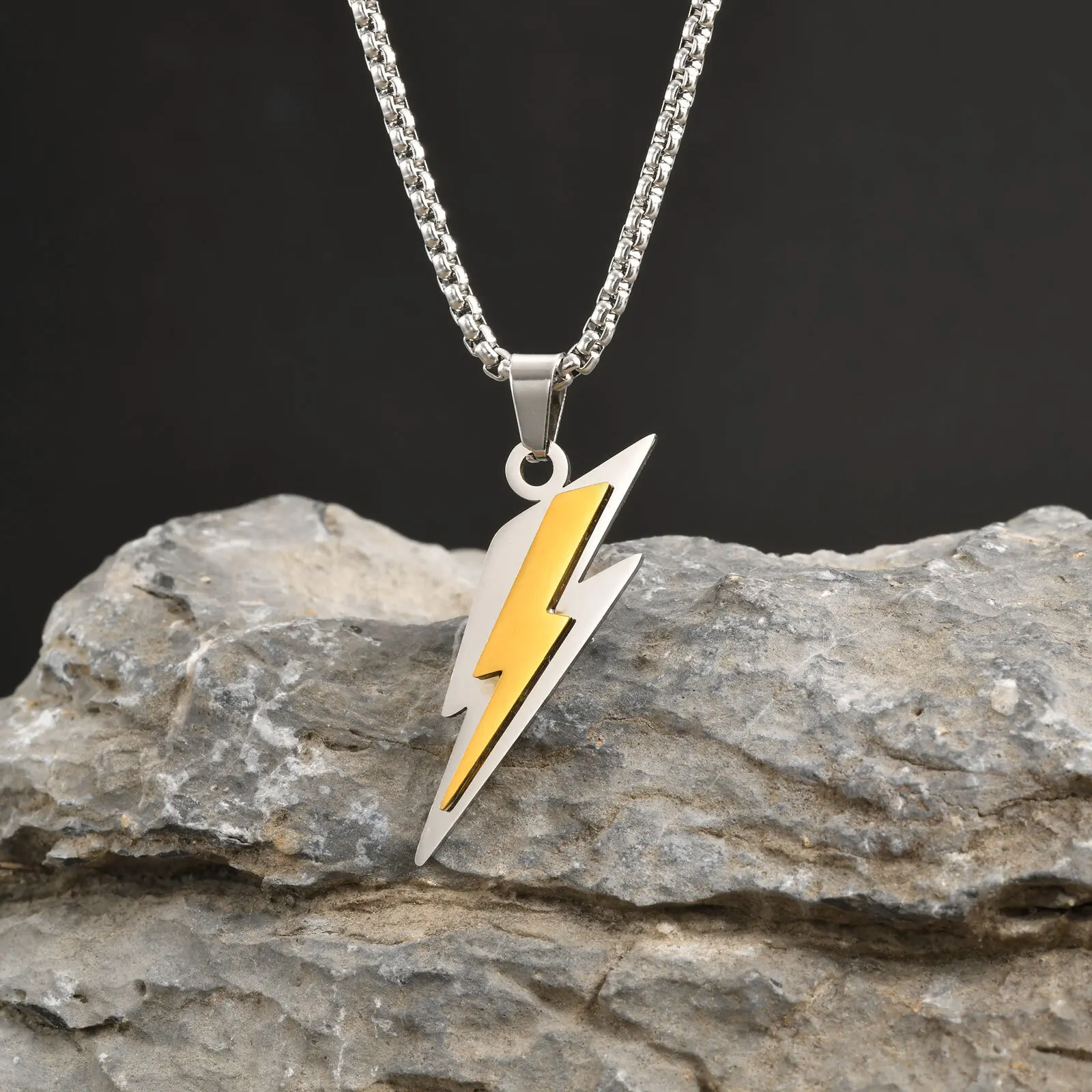 Trendy Lightning Stainless Steel Necklaces for Men,Two Color Lightning Pendant Necklace,Party Hip Hop Jewelry Gifts