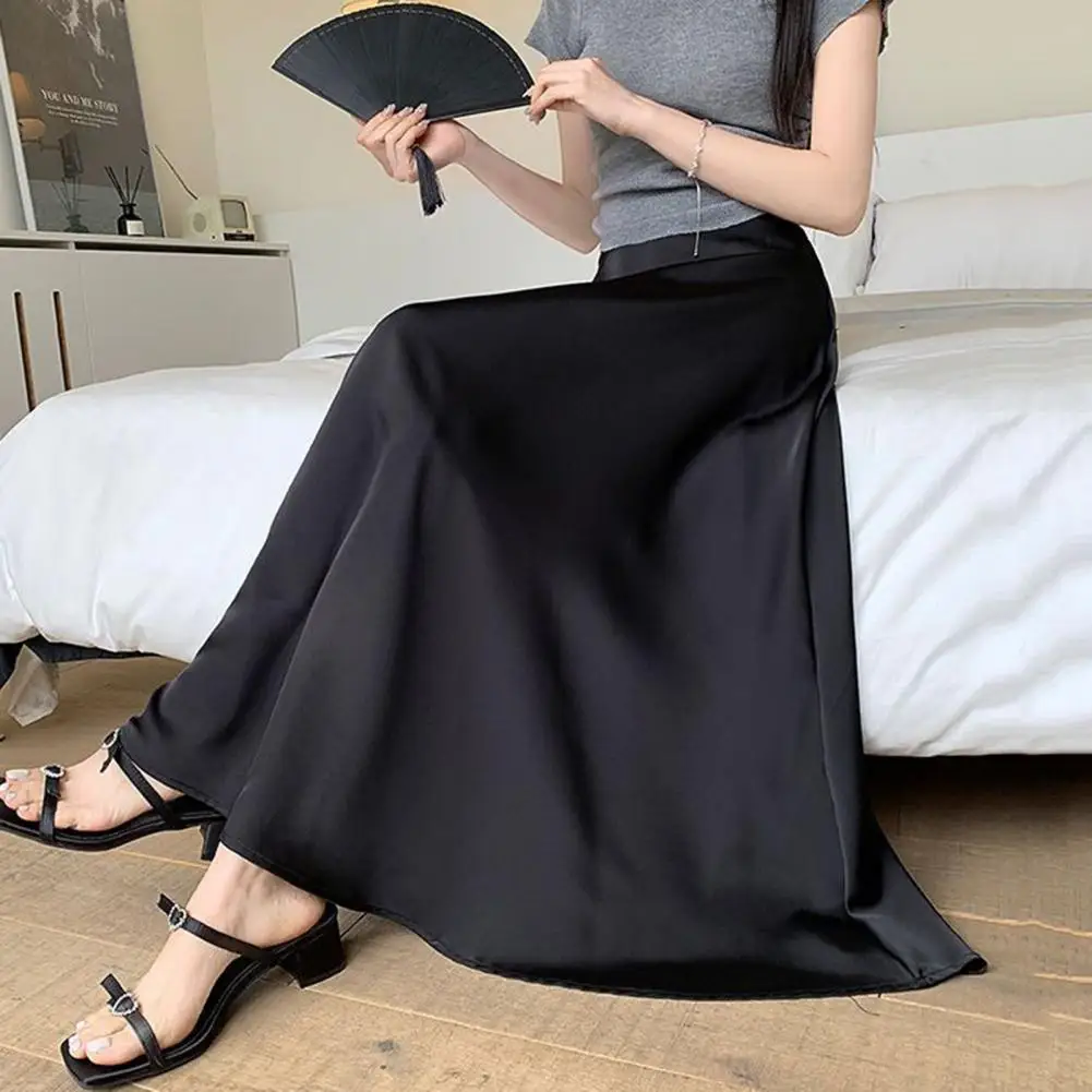 

Юбка с высокой талией, атласная макси-юбка с гладким подолом «рыбий хвост», для работы и повседневной носки, из гладкого атласа