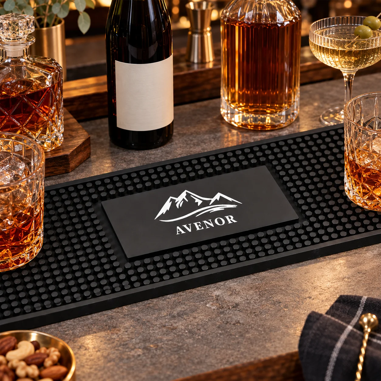 Personalized Bar Mat, Custom Bar Runner, Rubber Countertop Mat, Home Bar Decor, Custom Name & Date Design, Bar Table Accessories