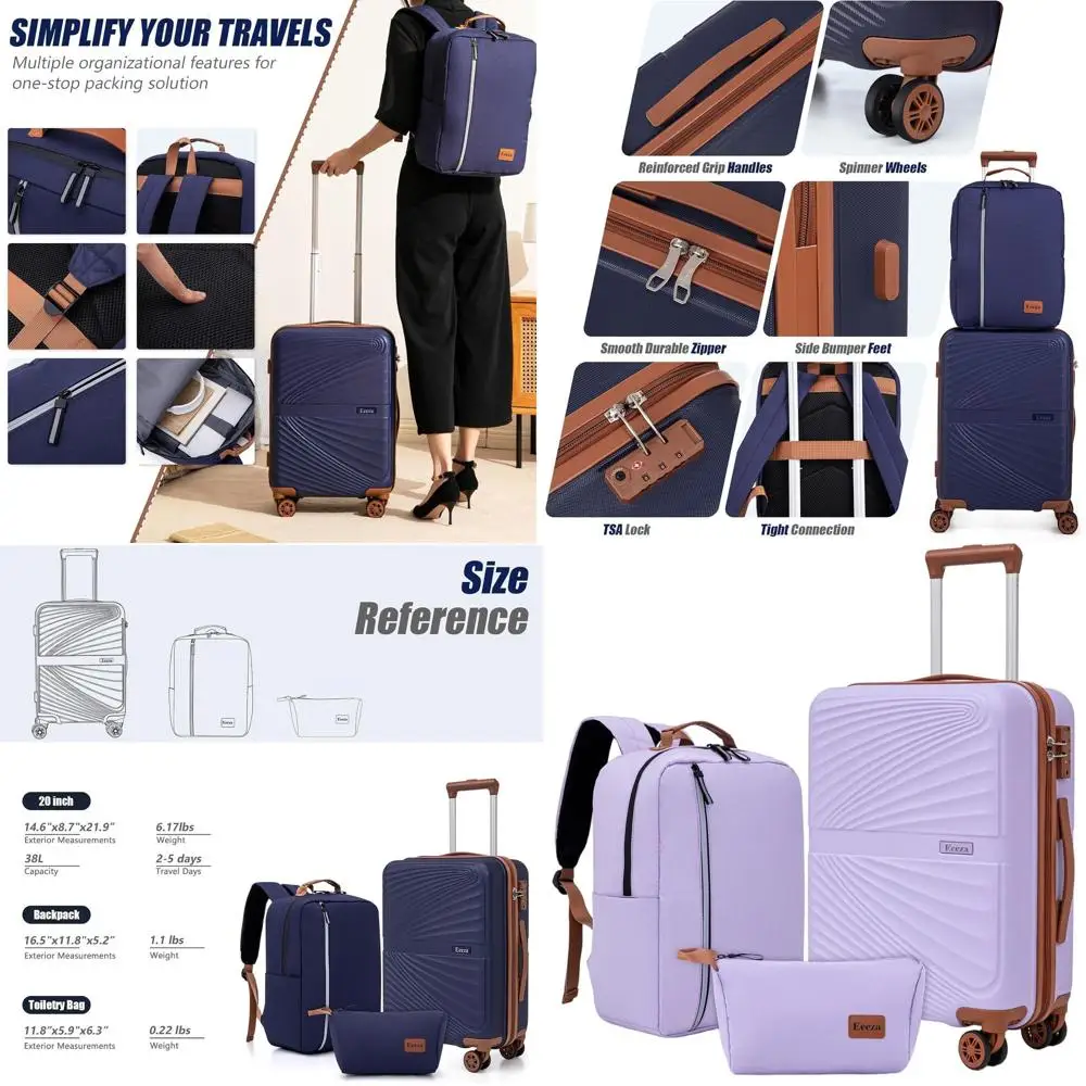 

3-Piece Hardshell Luggage Set with Spinner Wheels, TSA Lock, 20 Carry-On