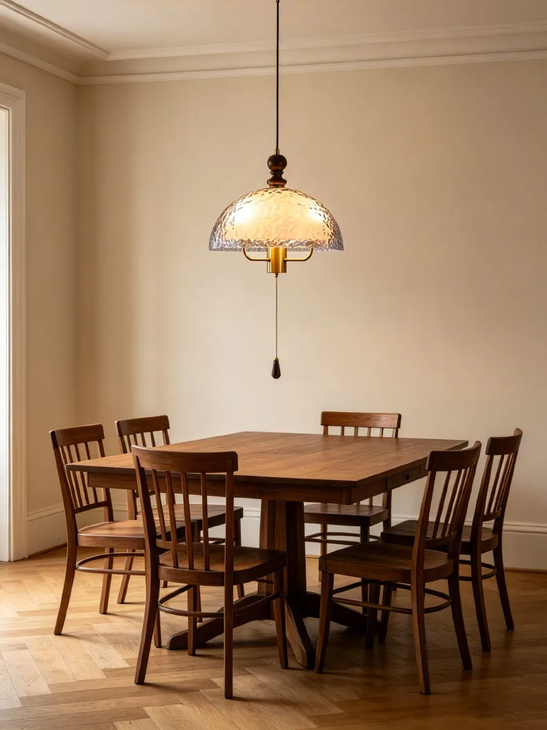 Acrylic Lampshade Pendant Lights Three E27 Bulb Brown Wood