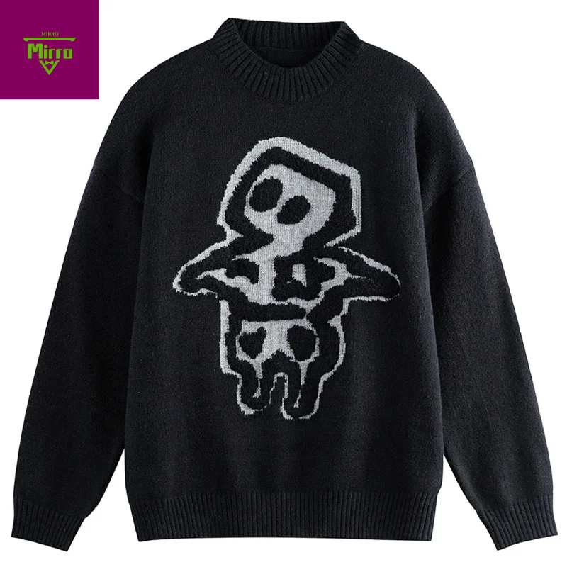 

Забавные свитера с черепом, мужские винтажные свитера большого размера Y2K, вязаные джемперы, повседневные свободные трикотажные изделия, уличная одежда, свитера в стиле Харадзюку в стиле хип-хоп