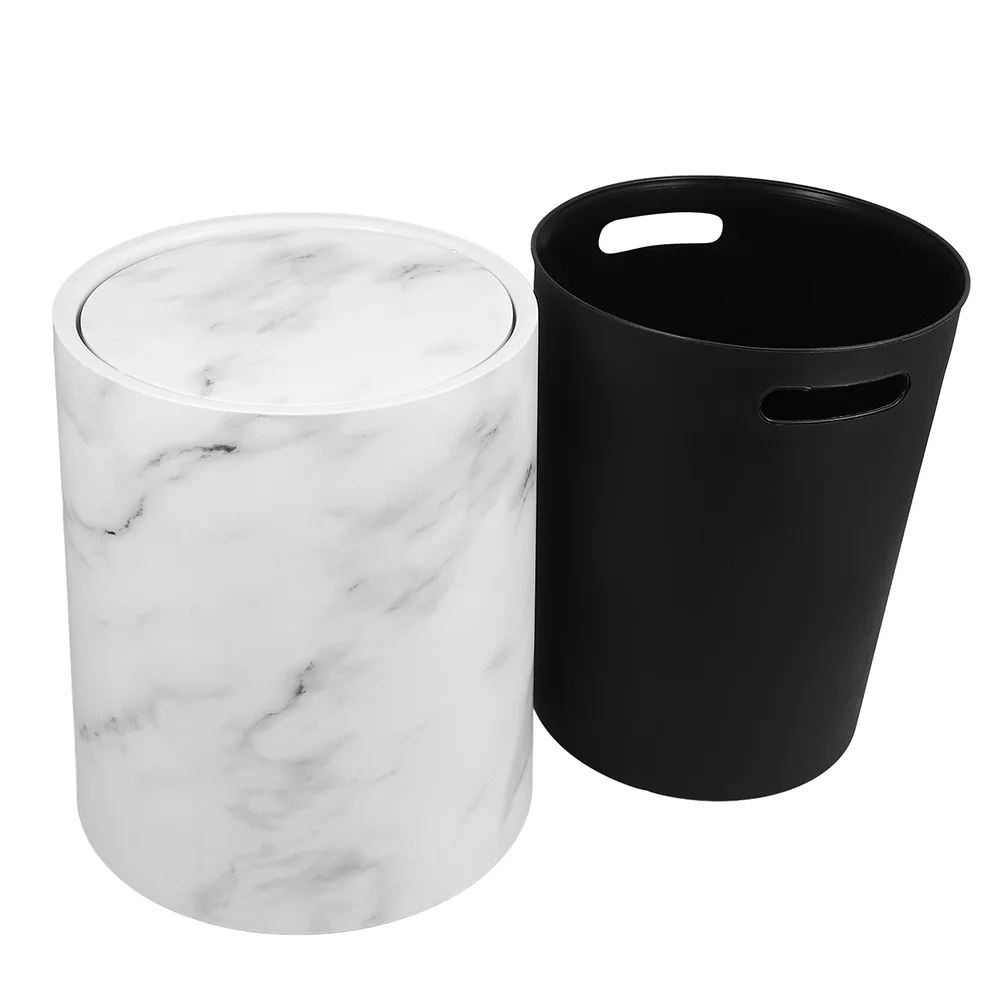 

Marbled Trash Can Waste Bin Kitchen Bathroom Garbage Household Office Flip Lid Plastic Storage Tissue Crumbs Clean Style