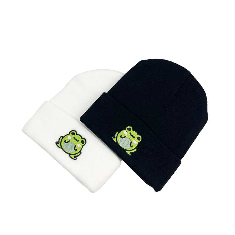 1szt Frog Hat Unisex Winter Autumn Warm Women Knitted Cap For Men Fashion Funny Cartoon Beanie Hat With Embroidery Ski Caps Black