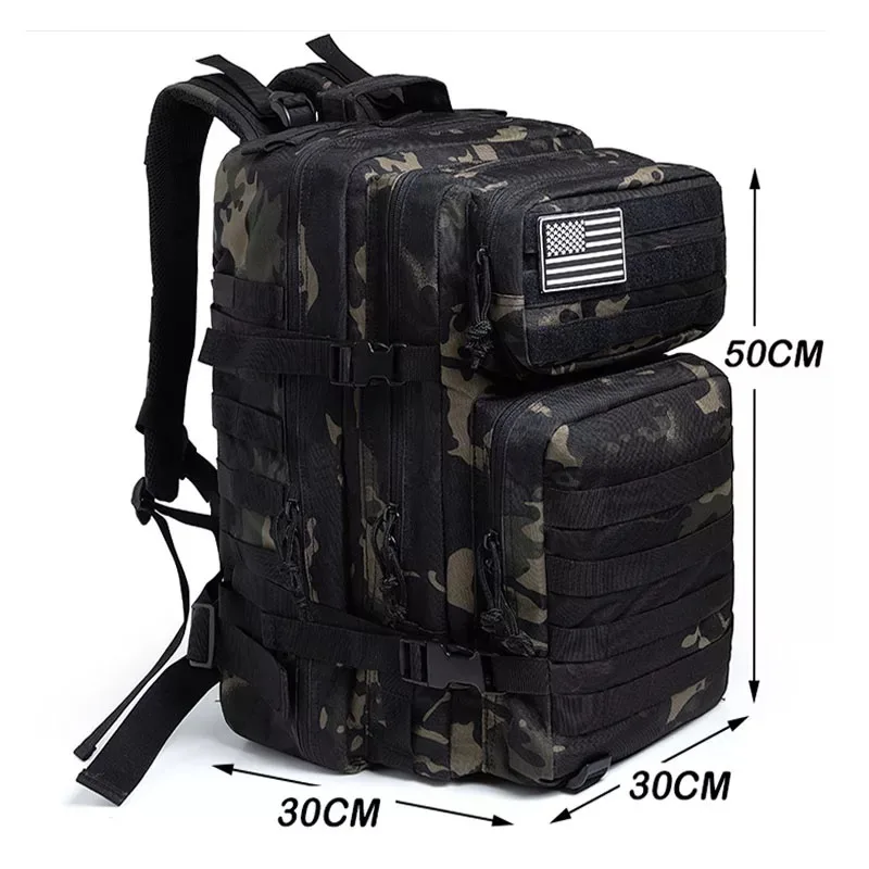 50L 1000D Nylon Waterproof Tactical Military Backpack 3 Day Assault Pack Molle Bag Outdoor Hiking Climbing Camping Army Rucksack