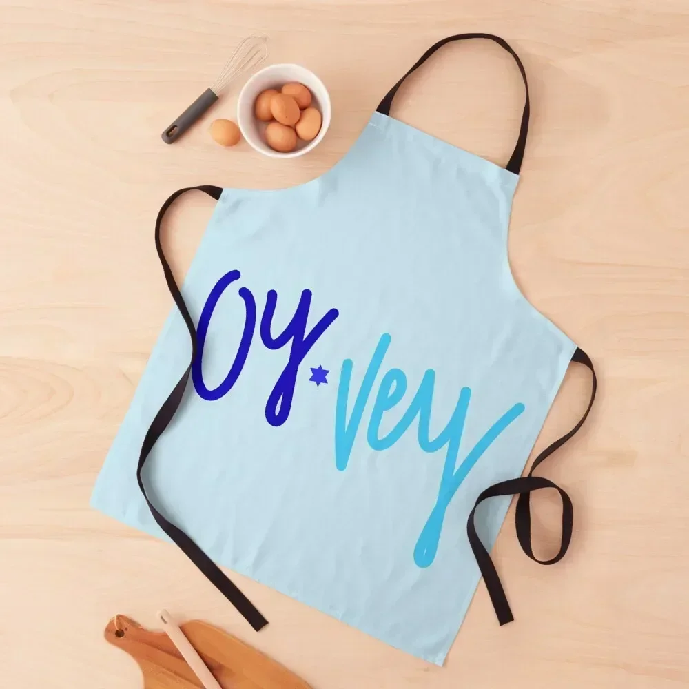 

Blue Oy Vey Lettering Apron For Girl Home Cleaning with pockets Nursing Apron