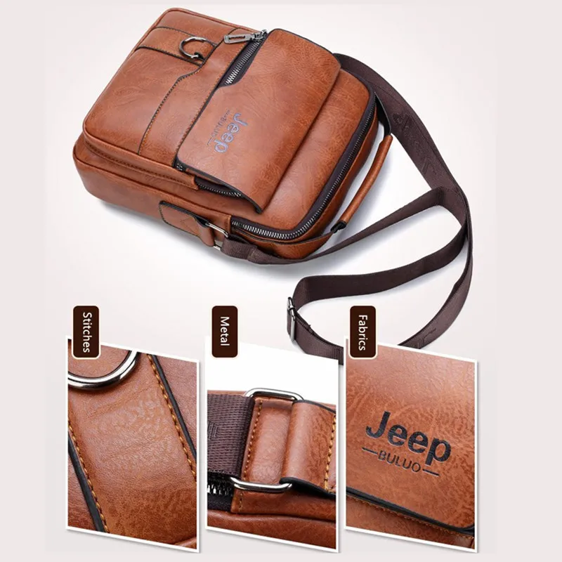 JEEP BULUO Crossbody Messenger Bags Business Casual Handbag Brand Shoulder New High Quality Leather For Men Business Casual Fash