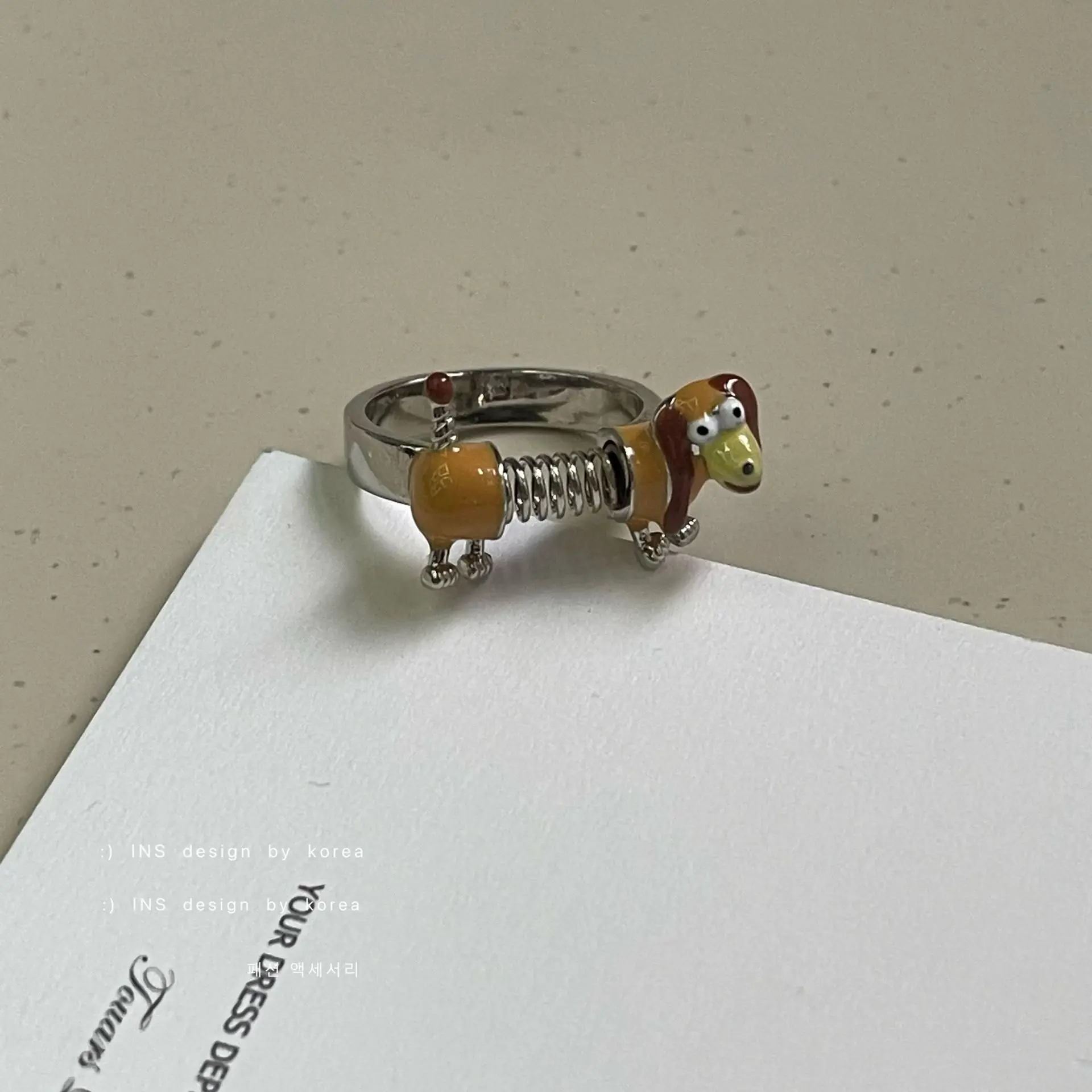 Kpop Y2K Cute Dog Ring Female Niche Design Spring Adjustable Ring For Girl Men Creative Grunge 2000s EMO Jewelry New Accessories