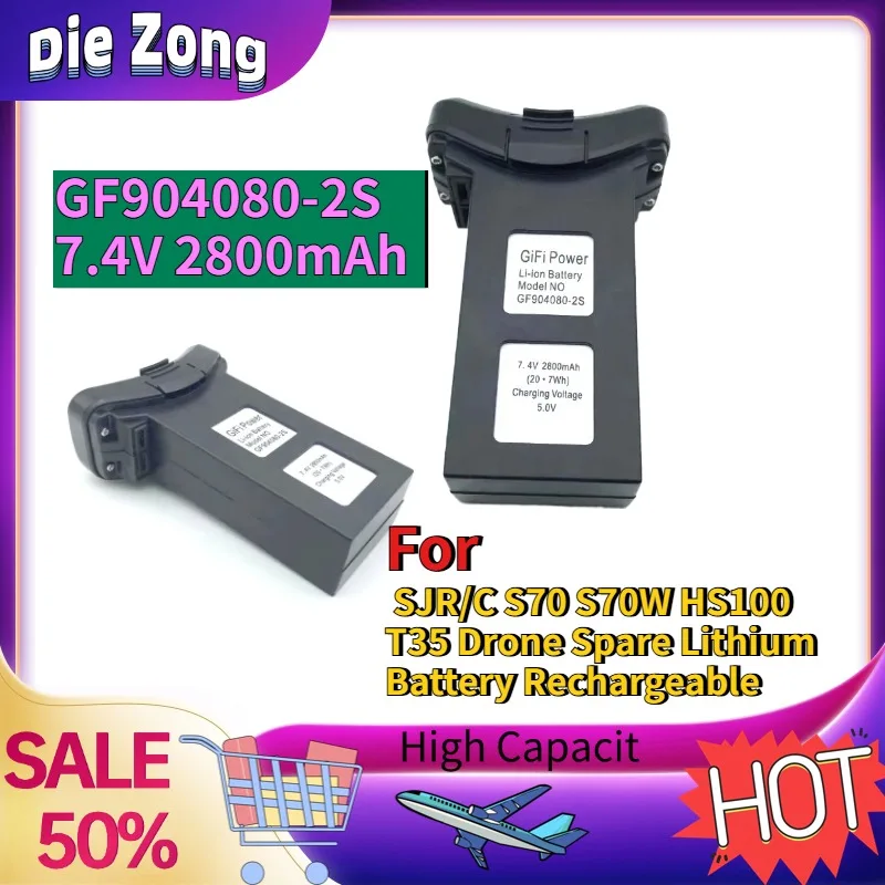 

In Stock GF904080-2S 7.4V 2800mAh Large Capacity For SJR/C S70 S70W HS100 T35 Drone Spare Lithium Battery Rechargeable