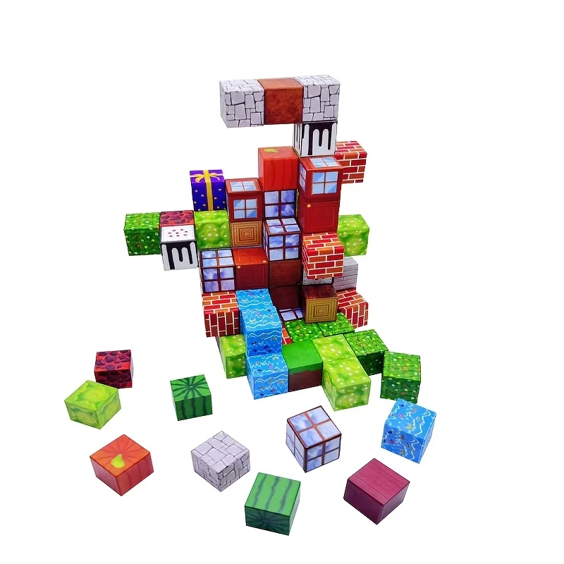 Mine World Cube Magnet SetMagnetic Building Blocks  for Kid Age 3+ DIY Model Children Order a Gift With  Mini Doll Figures