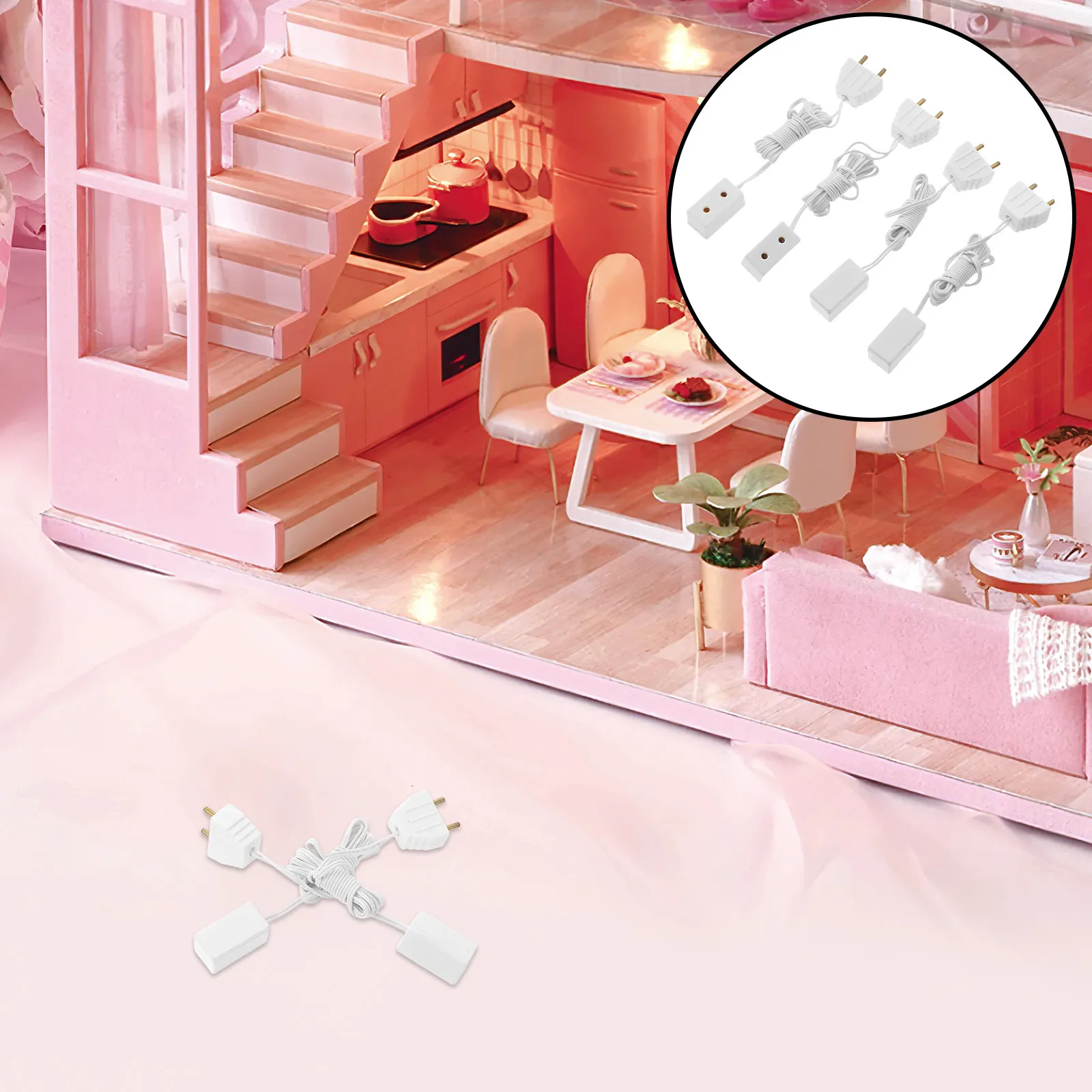 4Pcs 1:12 Scale Miniature Lighting Kit Dollhouse Lamp Extension Cord Realistic Glow Effect Safe Compact Design for Collector