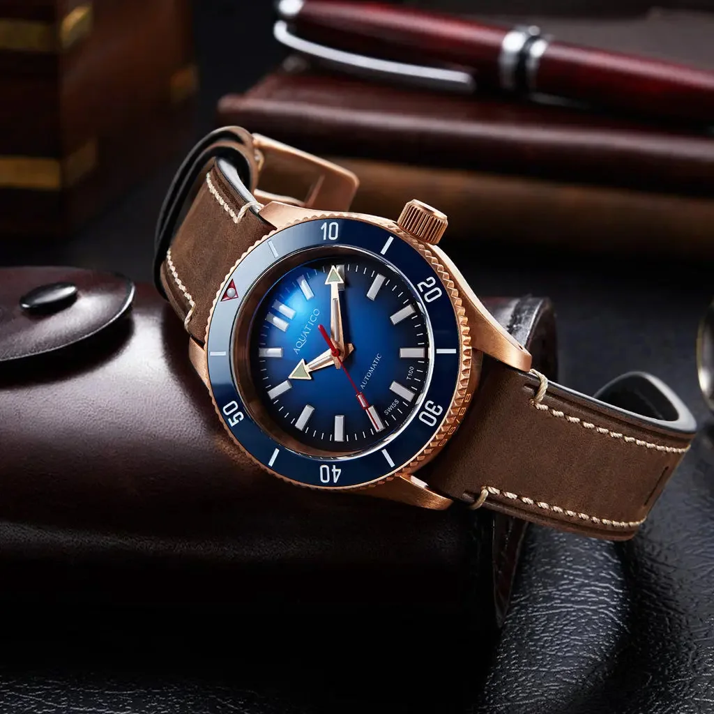 Aquatico Super Star Bronze Dive Watch Blue Dial NO DATE (SWISS Sellita sw200-1)