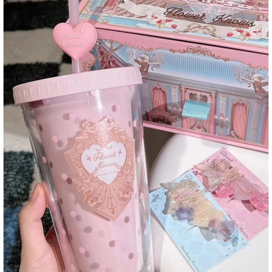 Flower Knows Strawberry Rococo Cold water  Cup Exquisite  Relief Pink heart Water Cup
