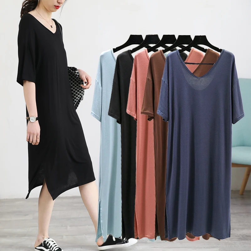 

Сексуальная длинная рубашка Bal V-Ne, свободная посадка ort Sve, ночная рубашка из модала для женщин, летняя удобная домашняя одежда, длиной до колена с разрезом