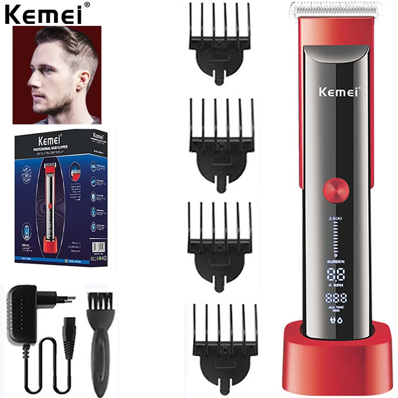 

Kemei Professional Hair Trimmer Machine LED Electric Hair Clipper With Charging Base Rechargeable Hair Cut Clipper KM-5016