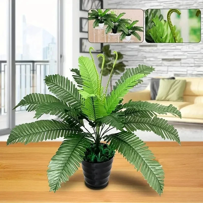 1pc,Artificial Plant, 18 Head Of Lron Leaves, Simulated Silk Cloth GreenPlanting, Iron Tree Leaves,Loose Tail, Palm Leaf Plant