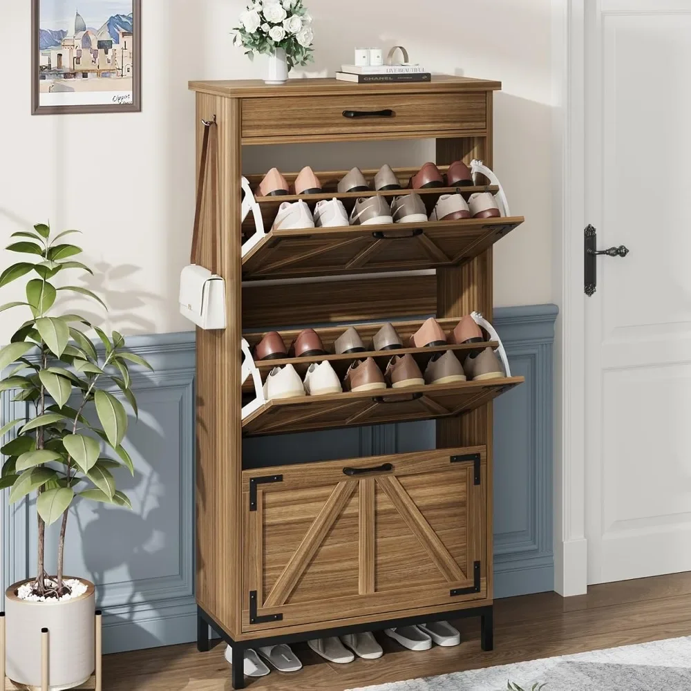 

Shoe Cabinet Storage for Entryway, Flip Drawers Narrow Shoe Organizer Cabinet for Hallway Living Room, Easy to assemble