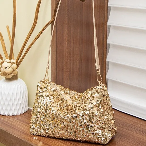 Sequins Crossbody Women Bag Simple Solid Color Sequins Shoulder Bag Underarm Bag Phone Purse Evening Clutch Bags Handbag
