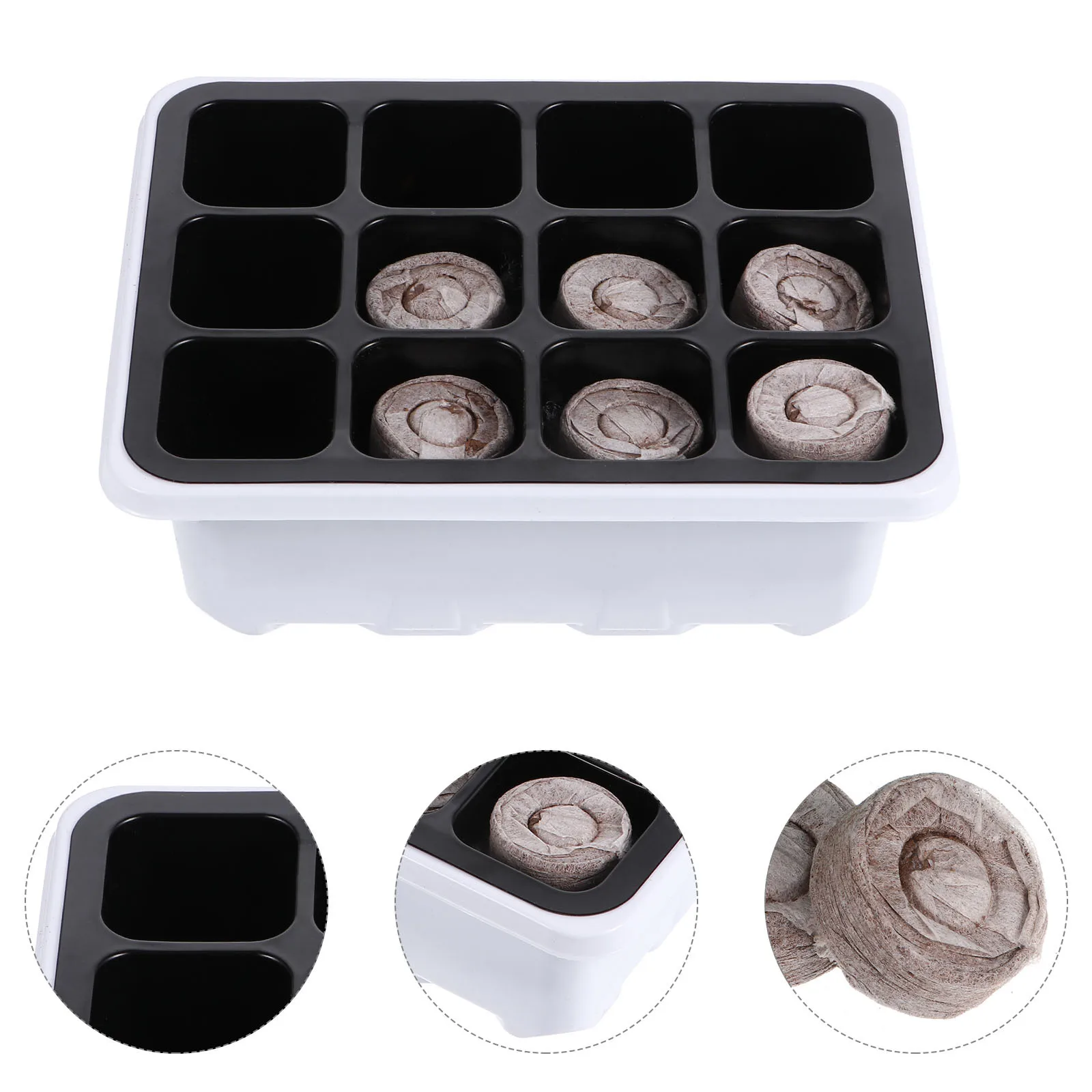 

12pcs Plant Growing Tray With Soil Blocks For Seed Starter Reusable Nursery Planting Kit, Garden Grow Trays, Germination Tray