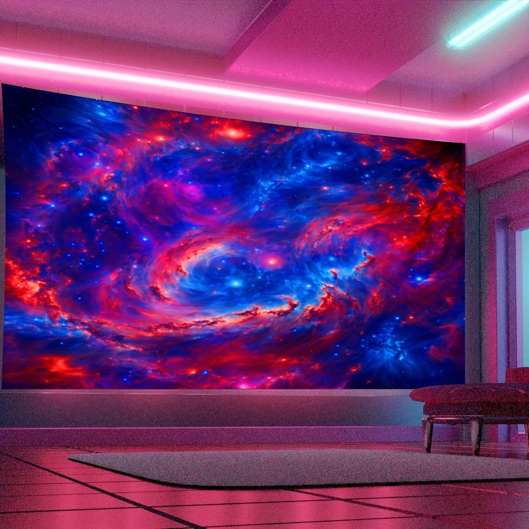 Luxurious Galaxy Nebula Tapestry Wall Hanging Blue Red Cosmic Space Decor Art Backdrop for Living Room Bedroom Home Ornament