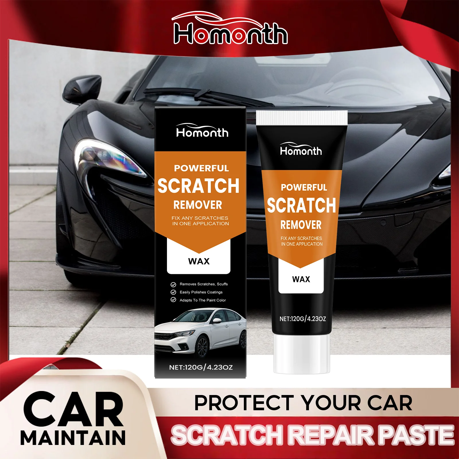 Nano pasta de reparo de arranhões de carro, fácil aplicação, restaurador de pintura, intensificador de brilho, preenchimento de arranhões, redemoinhos, kit de cuidados de carro 120g