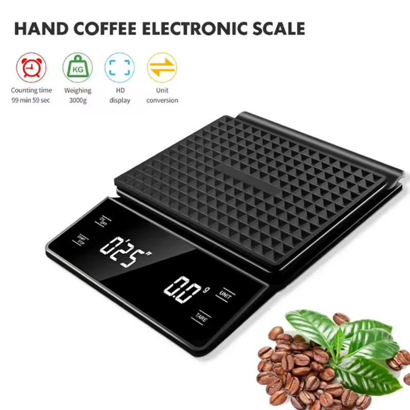 

Digital Coffee Scale 3kg/0.1g with Timer Multifunction Kitchen Weighing Tool Electronic LED Touch Screen Electronic Scale