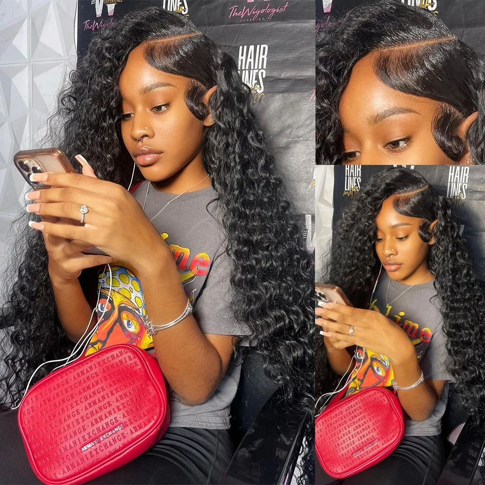 Perruque Deep Wave Lace Front Wig sans colle brésilienne naturelle, cheveux humains, 6x6, 13x4 HD, densité 200, pour femmes