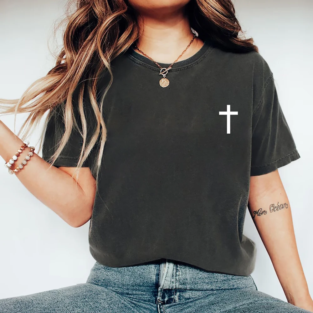 Cross T-Shirt Jesus Shirt Christian Tee Religious Gifts Women Short Sleeve Graphic T Shirts Bible Verse Top Casual Women Clothes
