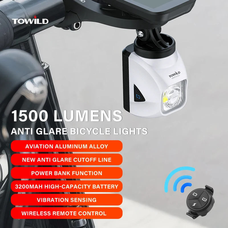 

Велосипедный фонарь TOWILD DL1200S с антибликовым рассеивателем, 1500 лм, перезаряжаемый светодиодный передний фонарь для велосипедов и горных велосипедов