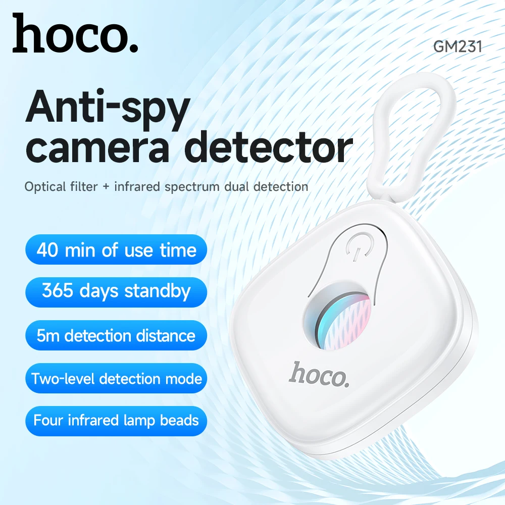 Detector de cámara HOCO GM231, Detector de señal de cámara oculta inteligente, Detector de protección de alarma de seguridad colgante recargable