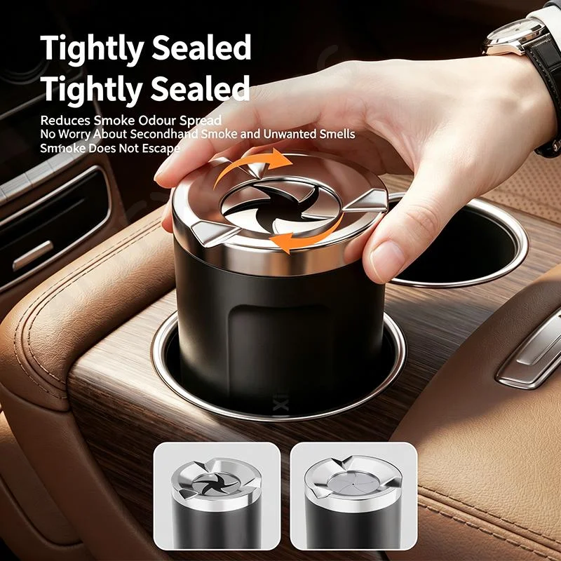 [G]New Car Ashtray with Heatproof Ceramic Liner& Mechanical Rotating Aperture Lid Universal Practical Auto Interior Accessories