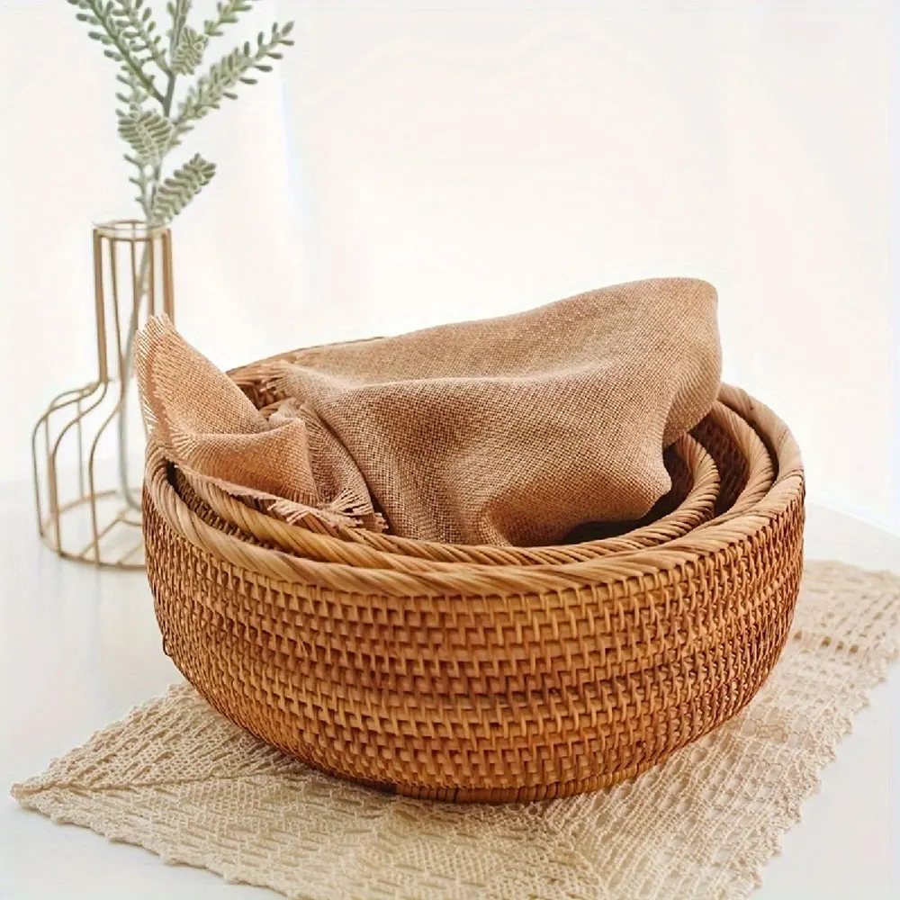 Set of Handwoven Wicker Baskets – Natural Straw Round Storage Baskets for Home Organization, Kitchen, and Decorative Use 3