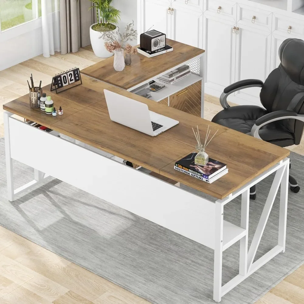 L Shaped Desk with Drawer Cabinet, 63