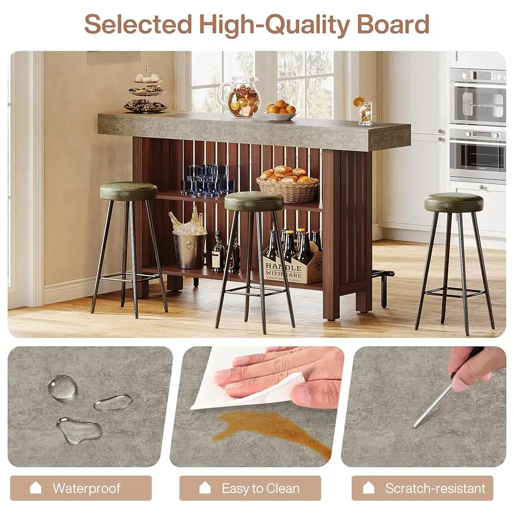 63-Inch Large Home Bar Unit, 2-Tier Mini Bar Table Height Pub Table With Footrest, Modern Coffee Bar Cabinet For Home Kitchen,