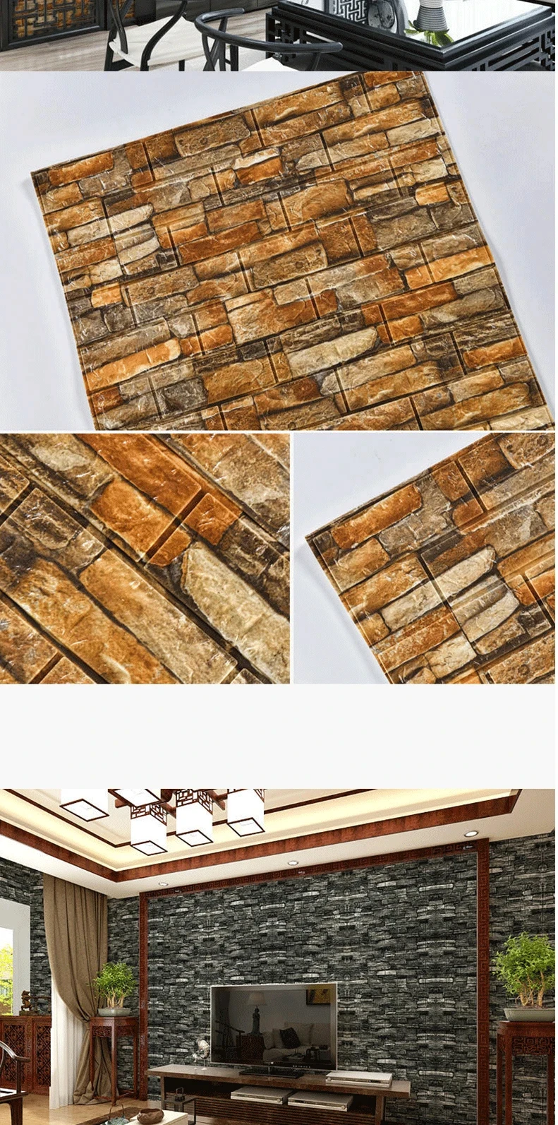 3D Schaum Ziegel Wand Panels Aufkleber Selbstklebende Wasserdichte Wohnzimmer Tapete Wand Aufkleber Home Decor Wandverkleidung TV Hintergrund – Detail 8