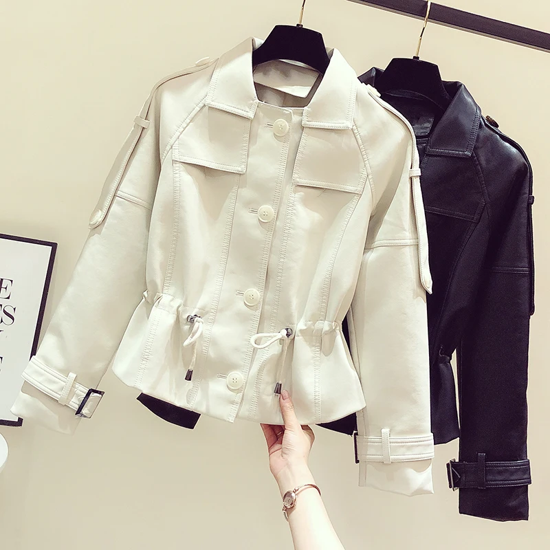 

Spring Autumn New Short Leather Jacket Women Fashion Slim Long Sleeve Zipper Faux Leather Coat Female Streetwear Outwear H2371