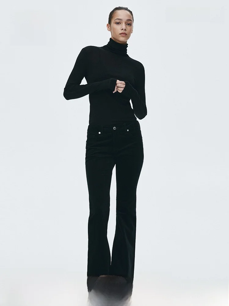 

Весенние женские брюки H&M из вельвета, расклешенные, с низкой посадкой, повседневные, однотонные, из смесового хлопка, эластичная ткань, женские брюки