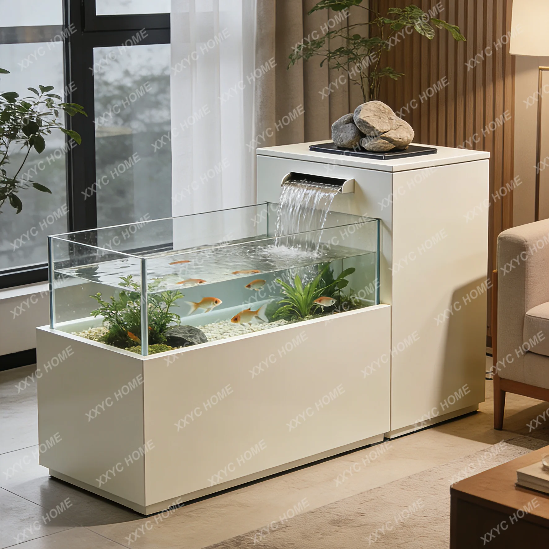 

Small glass fish tank floor-to-ceiling porch landscaping flowing water self-circulation ecological tank stainless steel