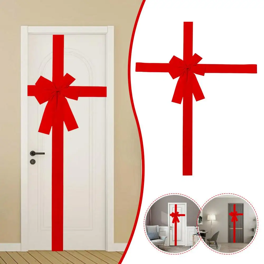 1 Pcs New 2024 The Door Hangs With A Bow Imitation Woven Ribbon Red Christmas Decoration Diy Bow Ribbon For Xmas Home Front D4d0