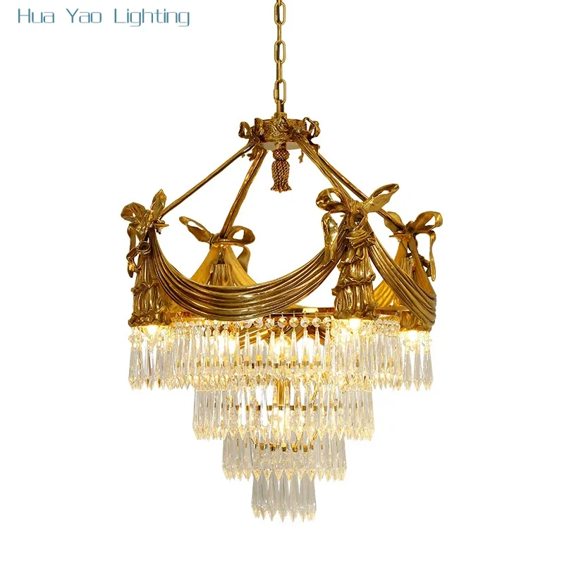 European Luxury Brass Chandelier Lamp French Style Copper Pendant Light